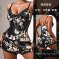 Printed Breathable Thin Women's Home Wear Silk Suspender Top Sexy Pajama Set