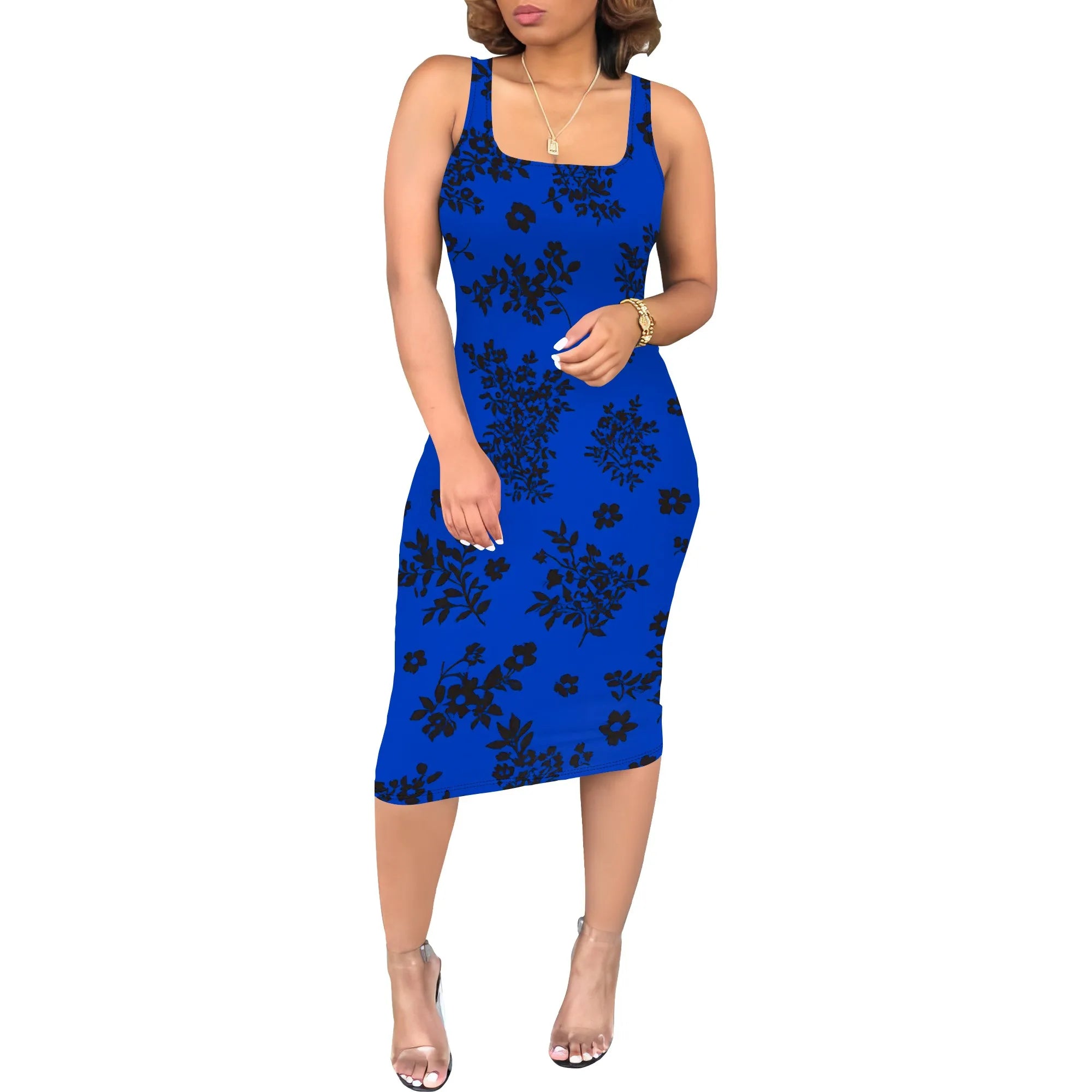 Women's Sexy Dress Summer Tank Sleeveless Ruched Midi Dresses Plue Size Bodycon Fitted Party Sundress Travel Vacation Outfits