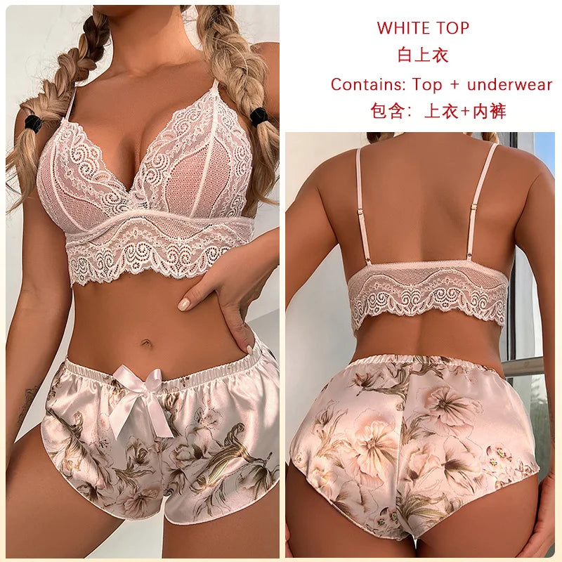 Summer New Lace Pajama Set Sexy Suspender Two-piece Top Shorts for Women