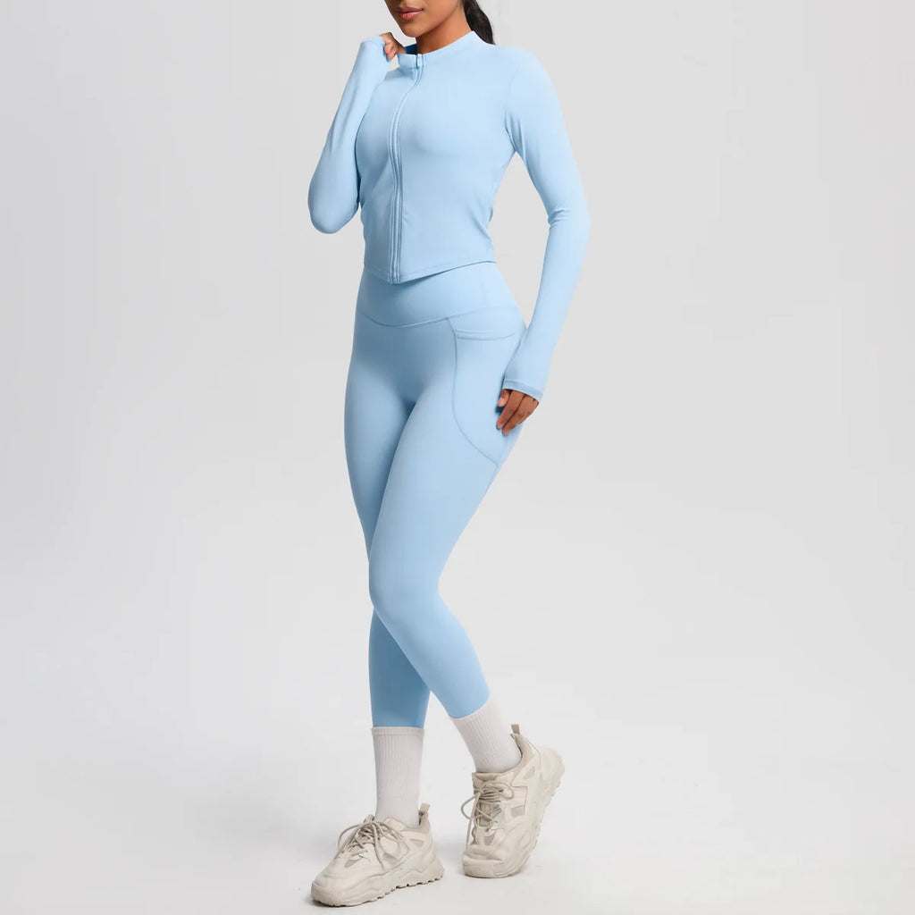 Zipper Women Outdoor Running Fitness Wear T-shirt Long Sleeved Top Yoga Jacket Long sleeved Shirt Gym Push Up Workout Coat XP260