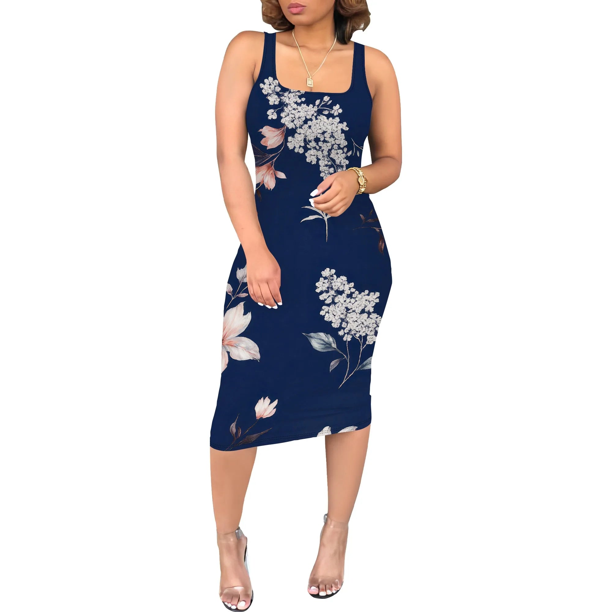 Women's Sexy Dress Summer Tank Sleeveless Ruched Midi Dresses Plue Size Bodycon Fitted Party Sundress Travel Vacation Outfits