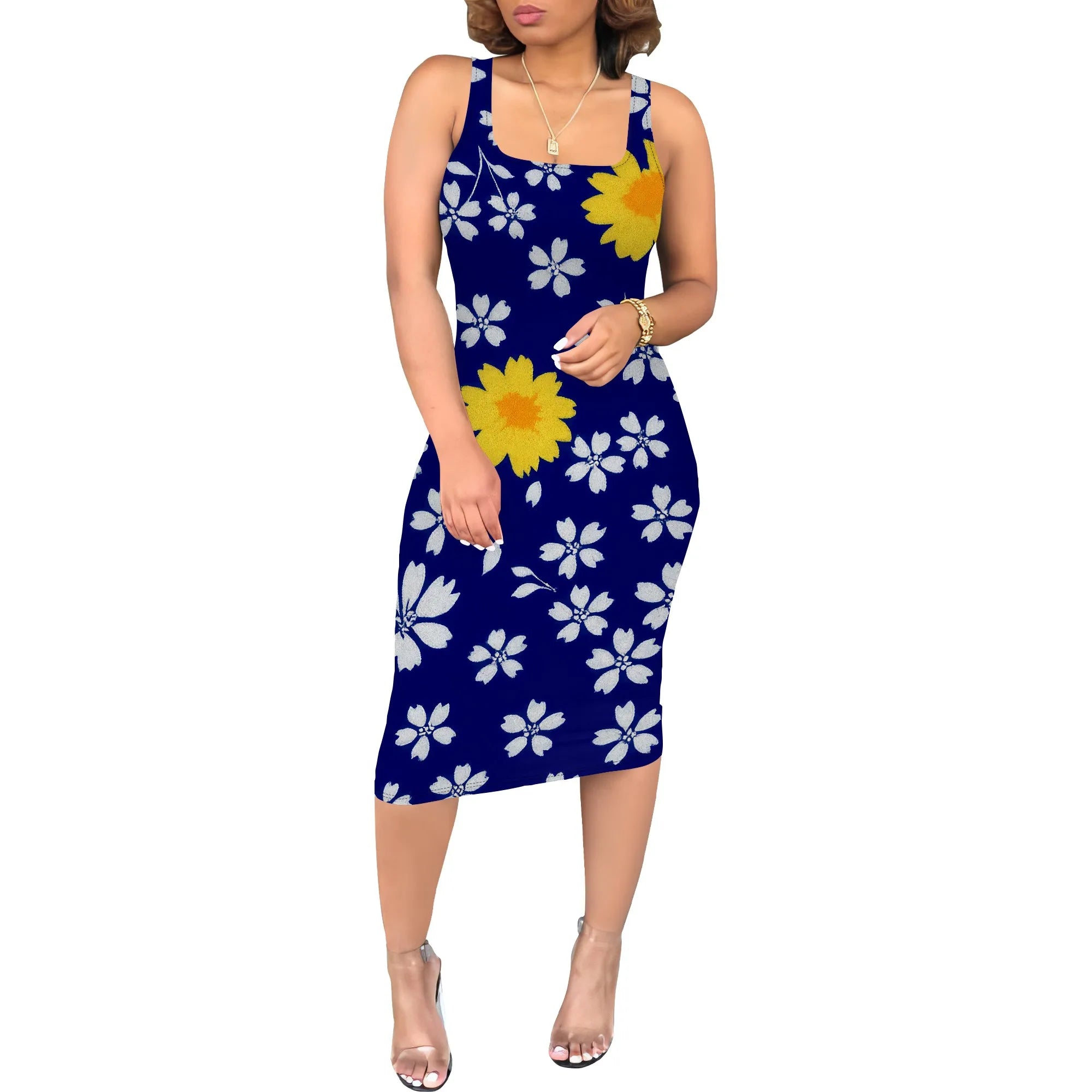 Women's Sexy Dress Summer Tank Sleeveless Ruched Midi Dresses Plue Size Bodycon Fitted Party Sundress Travel Vacation Outfits