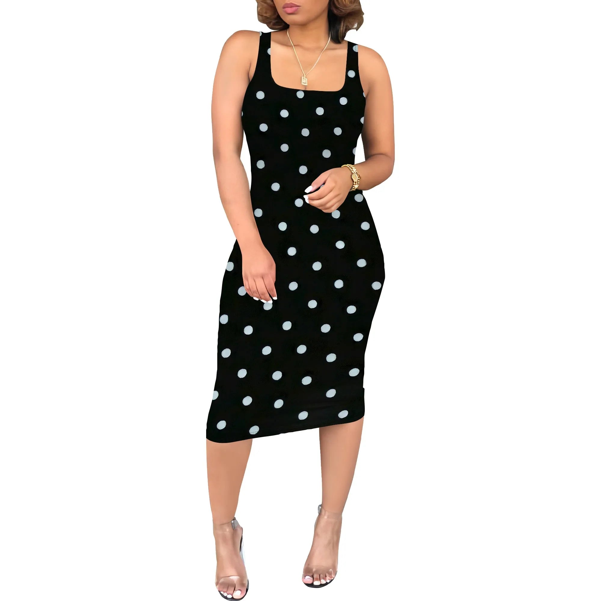 Women's Sexy Dress Summer Tank Sleeveless Ruched Midi Dresses Plue Size Bodycon Fitted Party Sundress Travel Vacation Outfits