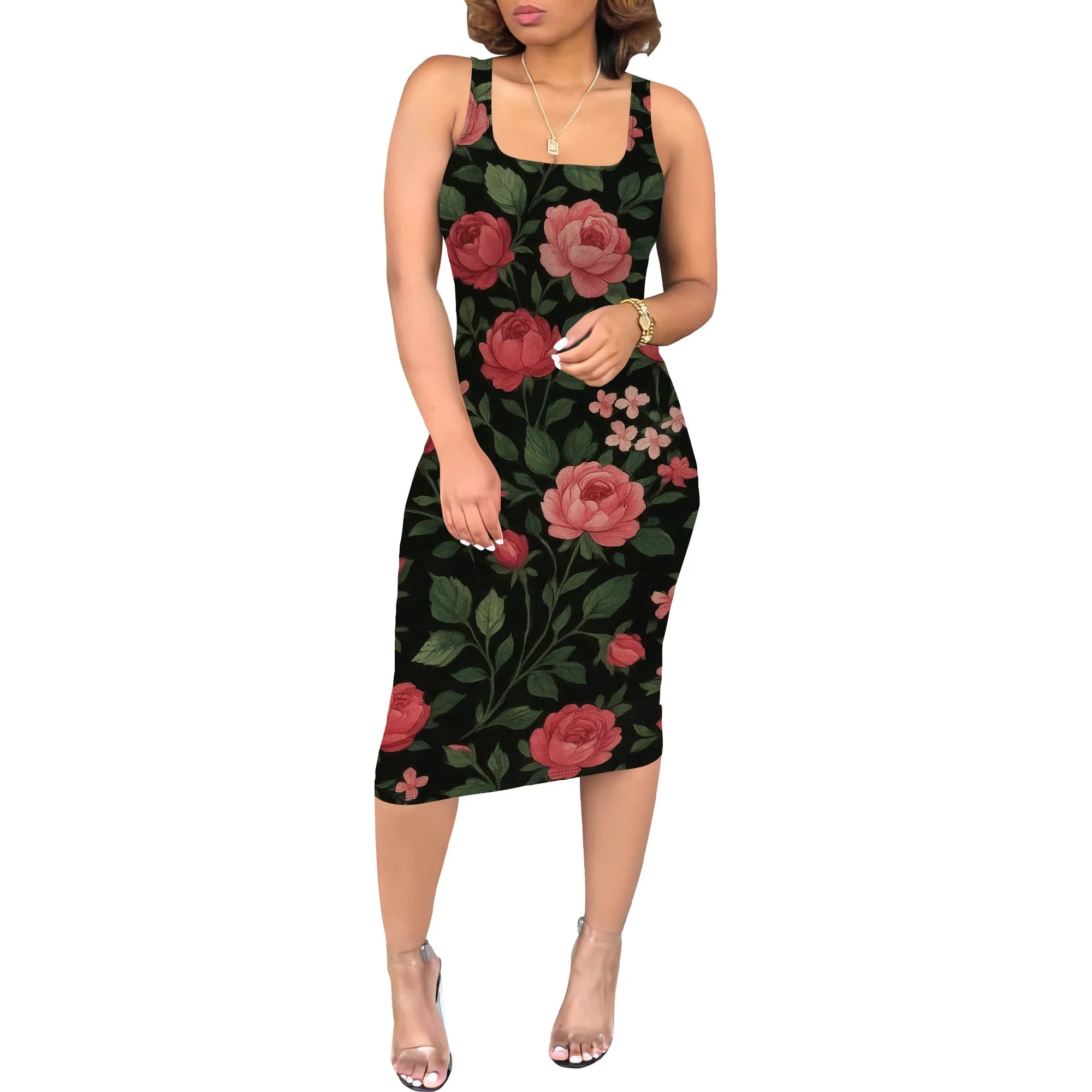 Women's Sexy Dress Summer Tank Sleeveless Ruched Midi Dresses Plue Size Bodycon Fitted Party Sundress Travel Vacation Outfits