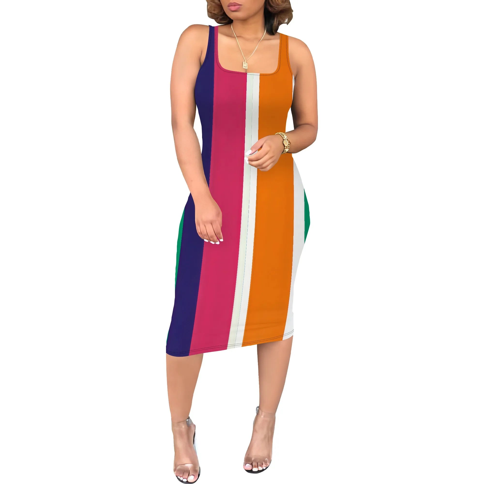 Women's Sexy Dress Summer Tank Sleeveless Ruched Midi Dresses Plue Size Bodycon Fitted Party Sundress Travel Vacation Outfits