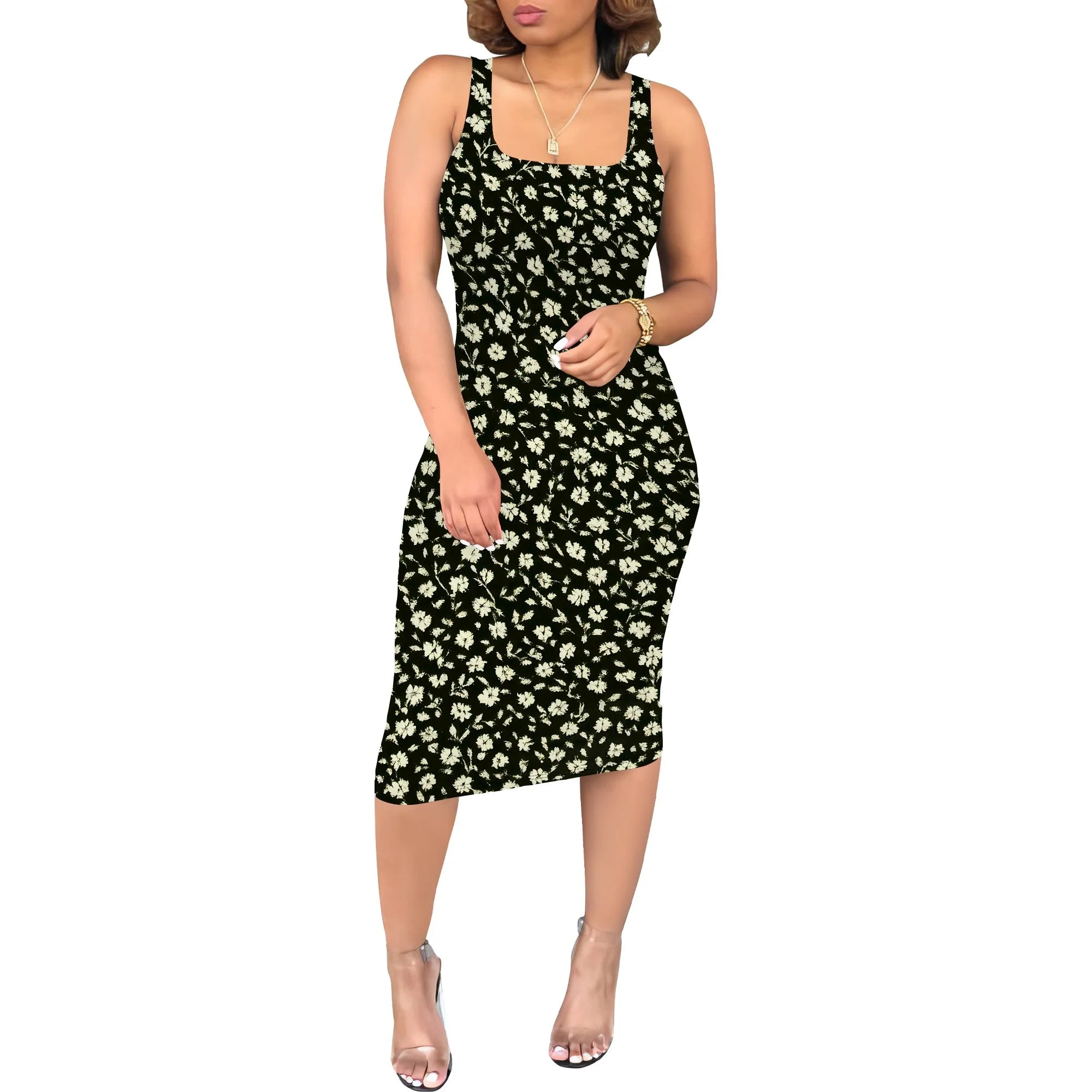 Women's Sexy Dress Summer Tank Sleeveless Ruched Midi Dresses Plue Size Bodycon Fitted Party Sundress Travel Vacation Outfits