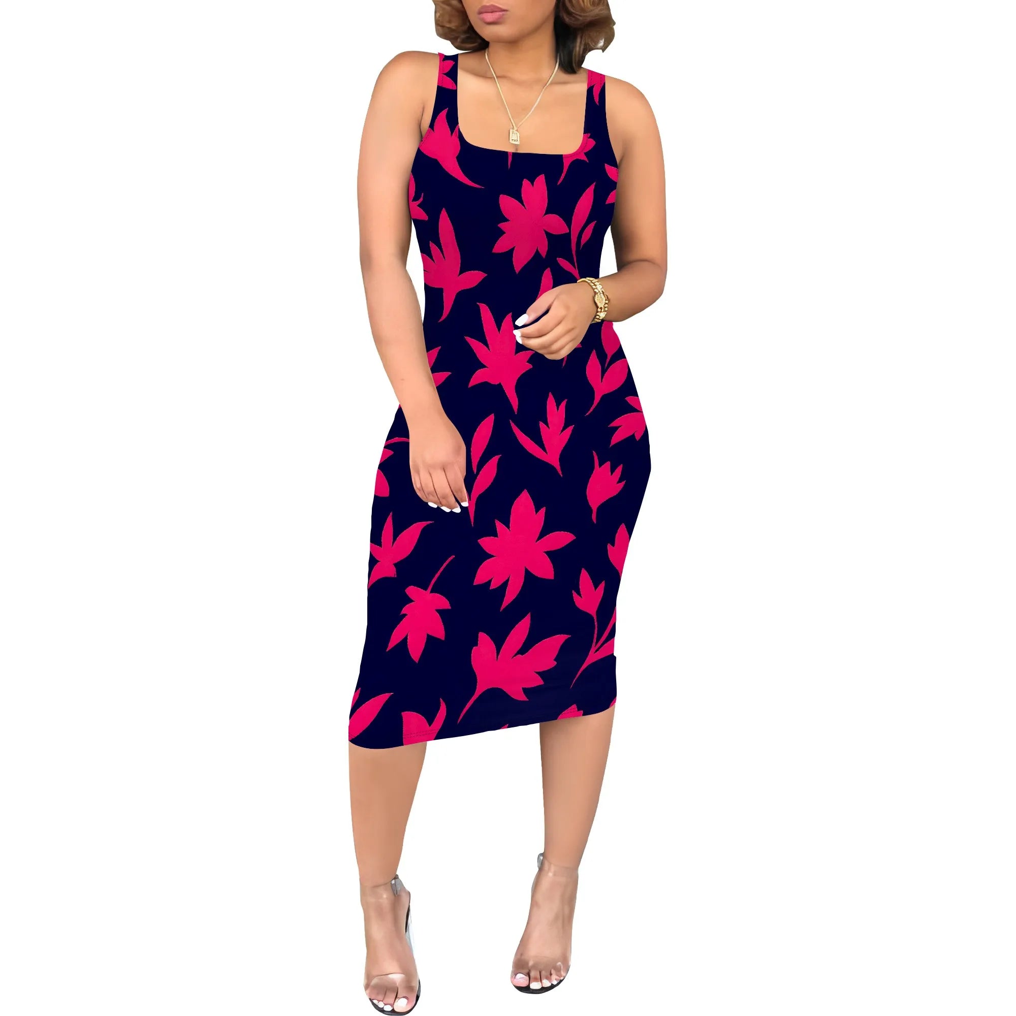 Women's Sexy Dress Summer Tank Sleeveless Ruched Midi Dresses Plue Size Bodycon Fitted Party Sundress Travel Vacation Outfits