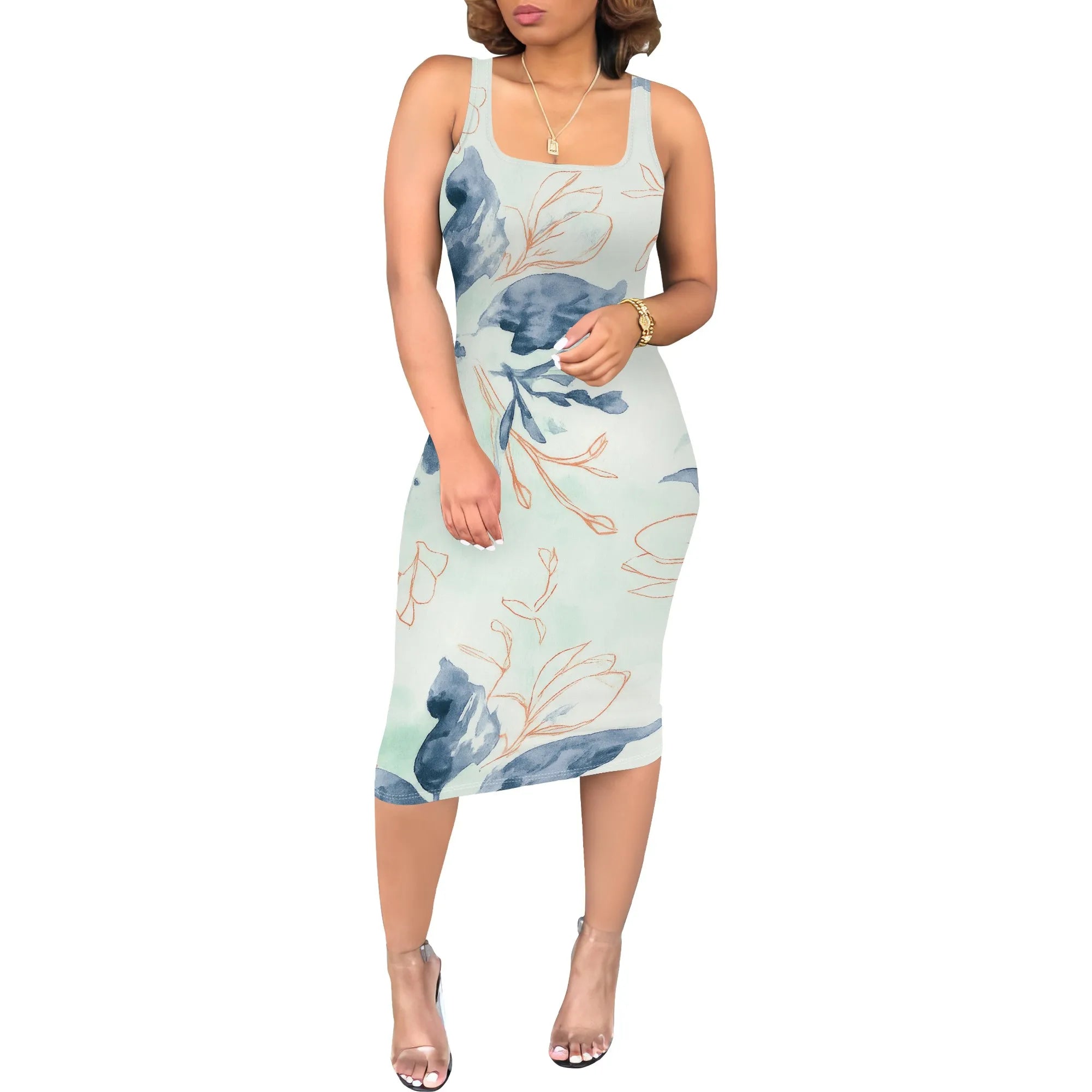 Women's Sexy Dress Summer Tank Sleeveless Ruched Midi Dresses Plue Size Bodycon Fitted Party Sundress Travel Vacation Outfits