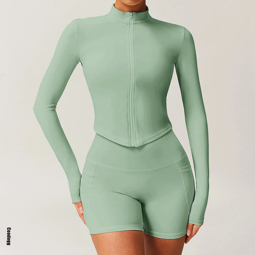 Zipper Women Outdoor Running Fitness Wear T-shirt Long Sleeved Top Yoga Jacket Long sleeved Shirt Gym Push Up Workout Coat XP260