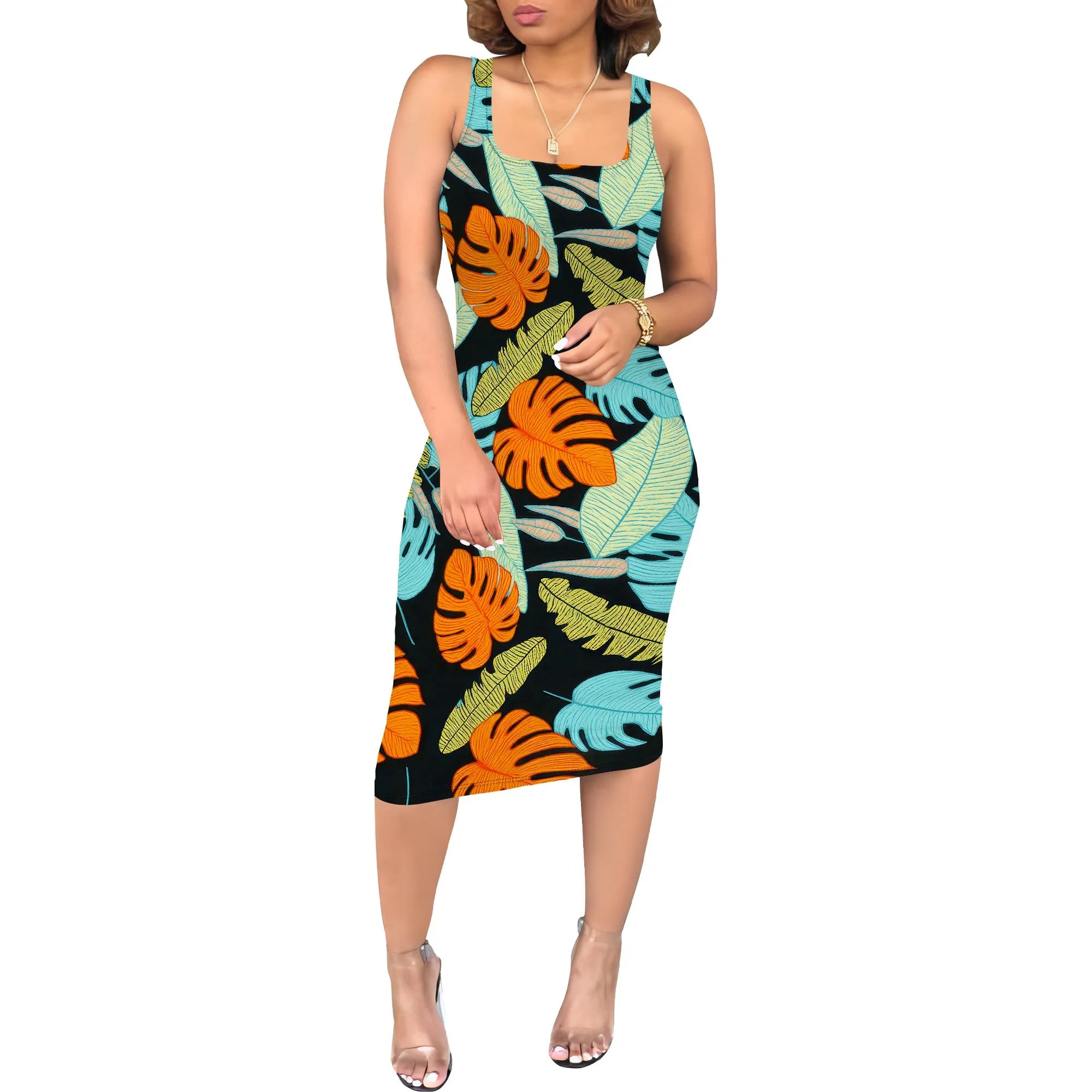 Women's Sexy Dress Summer Tank Sleeveless Ruched Midi Dresses Plue Size Bodycon Fitted Party Sundress Travel Vacation Outfits