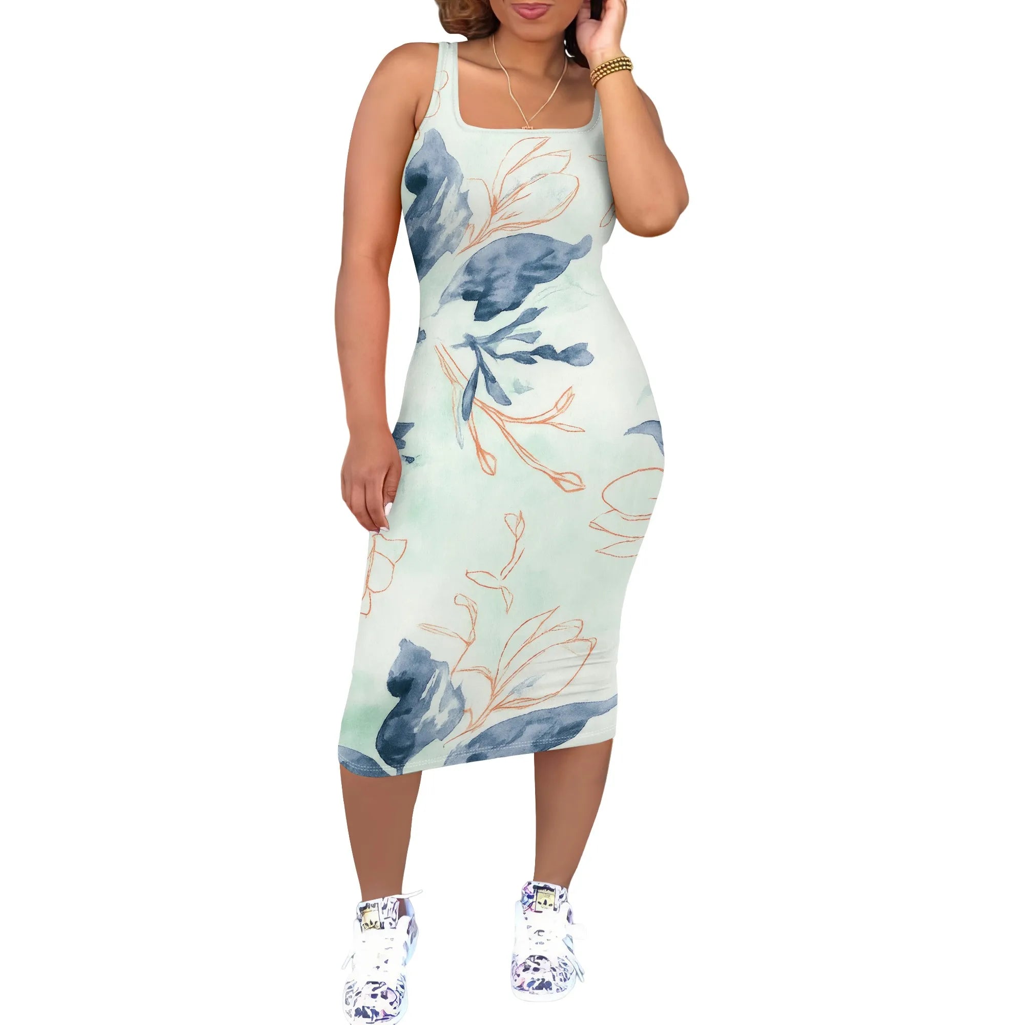 Women's Sexy Dress Summer Tank Sleeveless Ruched Midi Dresses Plue Size Bodycon Fitted Party Sundress Travel Vacation Outfits