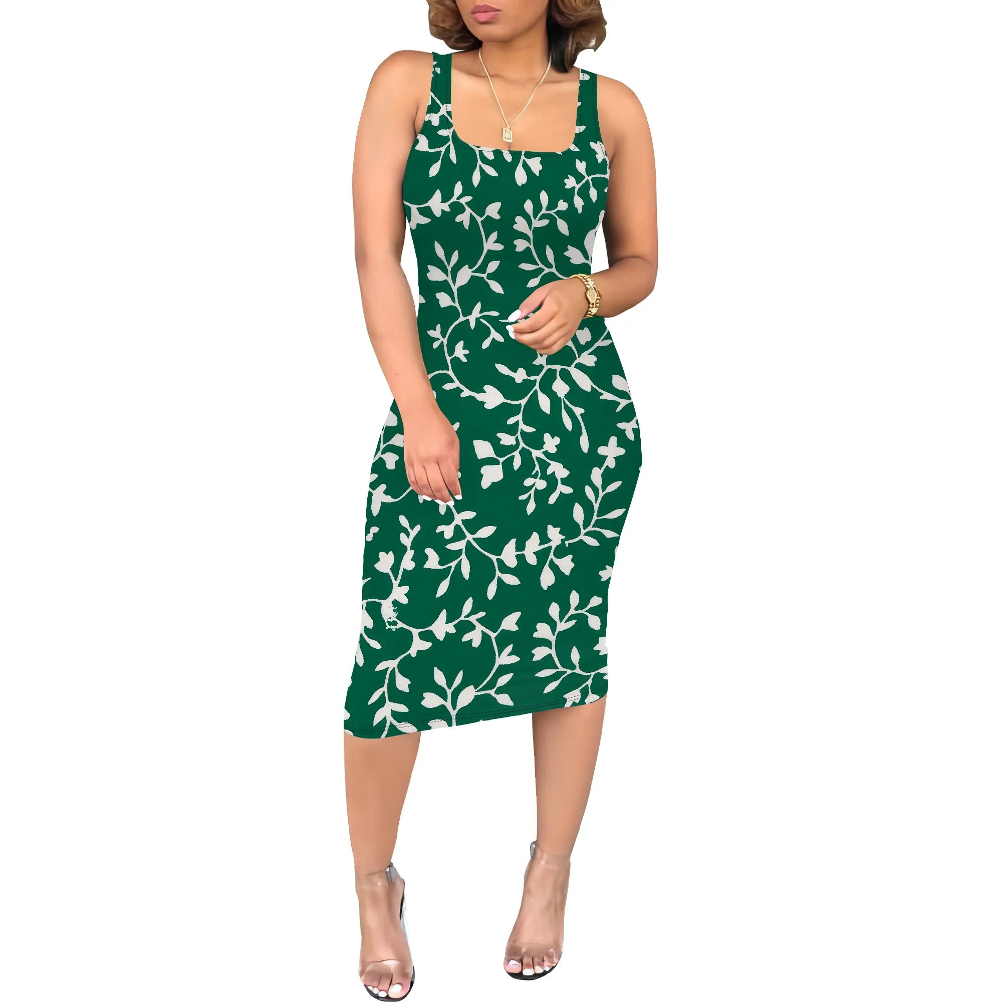 Women's Sexy Dress Summer Tank Sleeveless Ruched Midi Dresses Plue Size Bodycon Fitted Party Sundress Travel Vacation Outfits