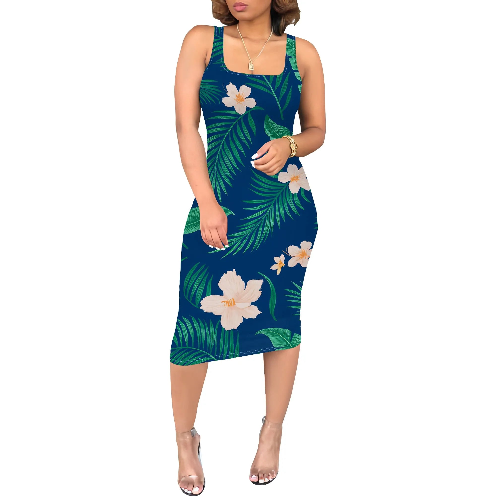 Women's Sexy Dress Summer Tank Sleeveless Ruched Midi Dresses Plue Size Bodycon Fitted Party Sundress Travel Vacation Outfits