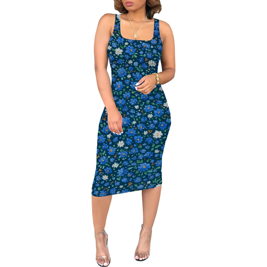 Women's Sexy Dress Summer Tank Sleeveless Ruched Midi Dresses Plue Size Bodycon Fitted Party Sundress Travel Vacation Outfits