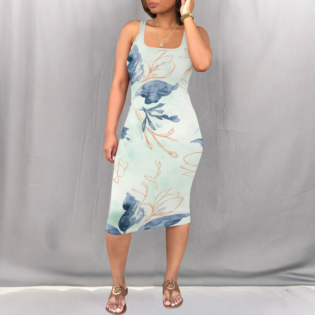 Women's Sexy Dress Summer Tank Sleeveless Ruched Midi Dresses Plue Size Bodycon Fitted Party Sundress Travel Vacation Outfits