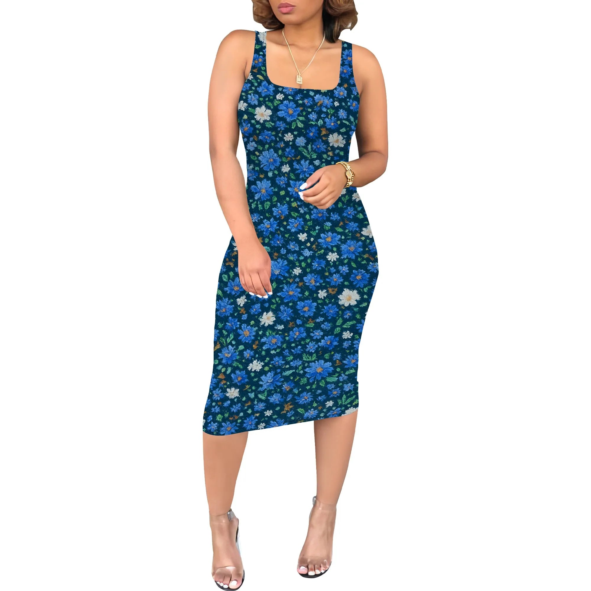 Women's Sexy Dress Summer Tank Sleeveless Ruched Midi Dresses Plue Size Bodycon Fitted Party Sundress Travel Vacation Outfits