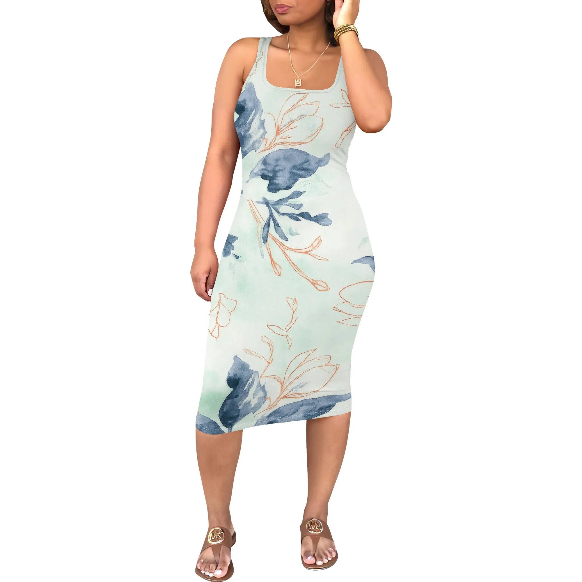 Women's Sexy Dress Summer Tank Sleeveless Ruched Midi Dresses Plue Size Bodycon Fitted Party Sundress Travel Vacation Outfits