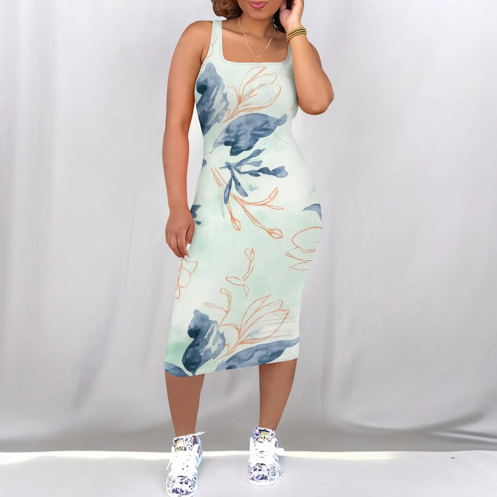 Women's Sexy Dress Summer Tank Sleeveless Ruched Midi Dresses Plue Size Bodycon Fitted Party Sundress Travel Vacation Outfits