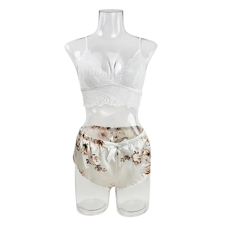 Summer New Lace Pajama Set Sexy Suspender Two-piece Top Shorts for Women